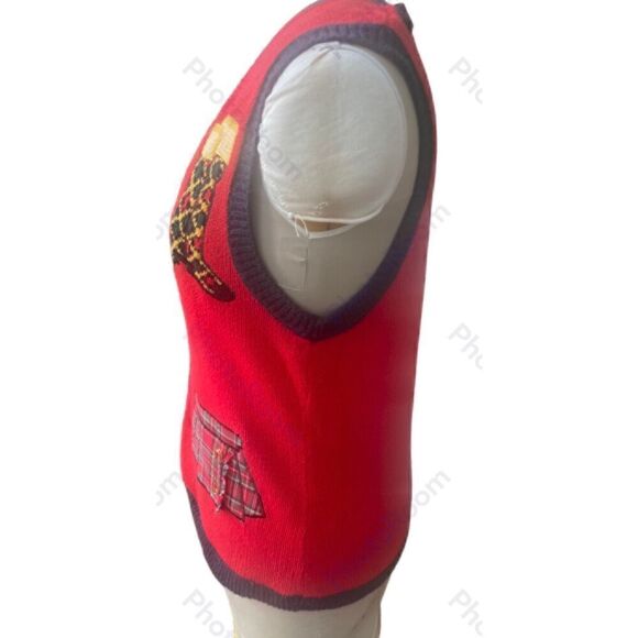 Holiday Sweater Vest Scottish Button Front Red/Blue Size M - Picture 11 of 12